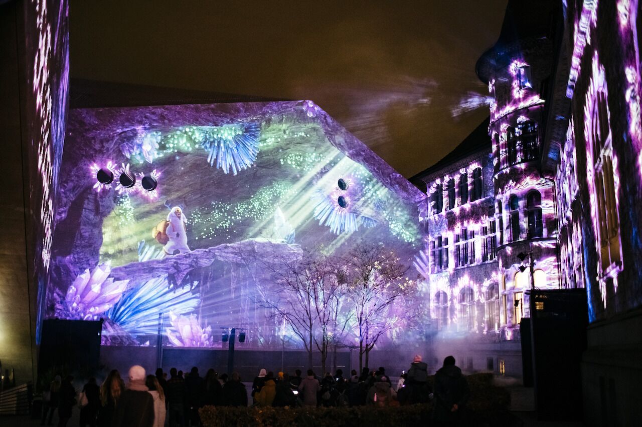 Light show projected on a wall in Zurich, Switzerland, during the holidays