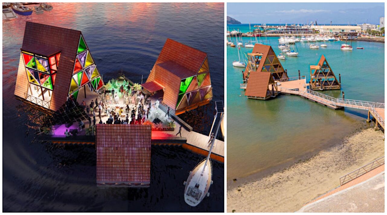 Floating and triangular music venue in Cape Verde.