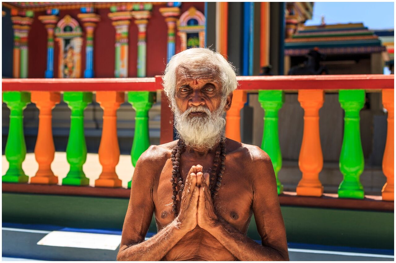 Man at Hindu temple, Sri Siva Subramaniya,