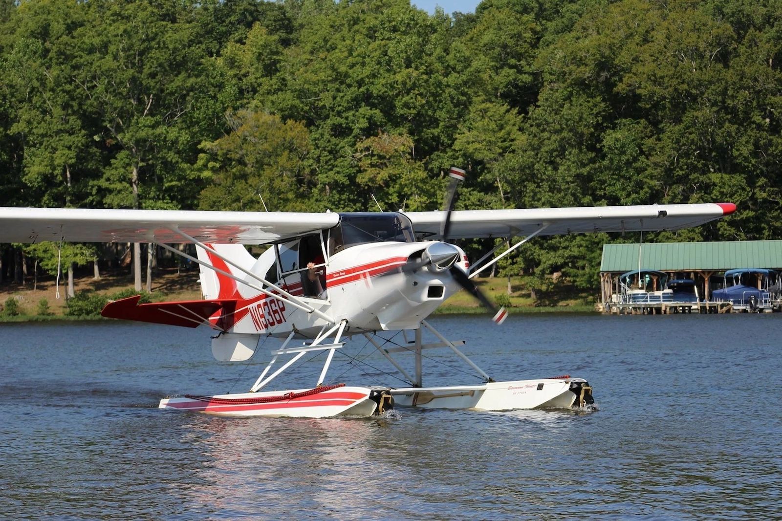 A seaplane tour landing on Lake Gaston