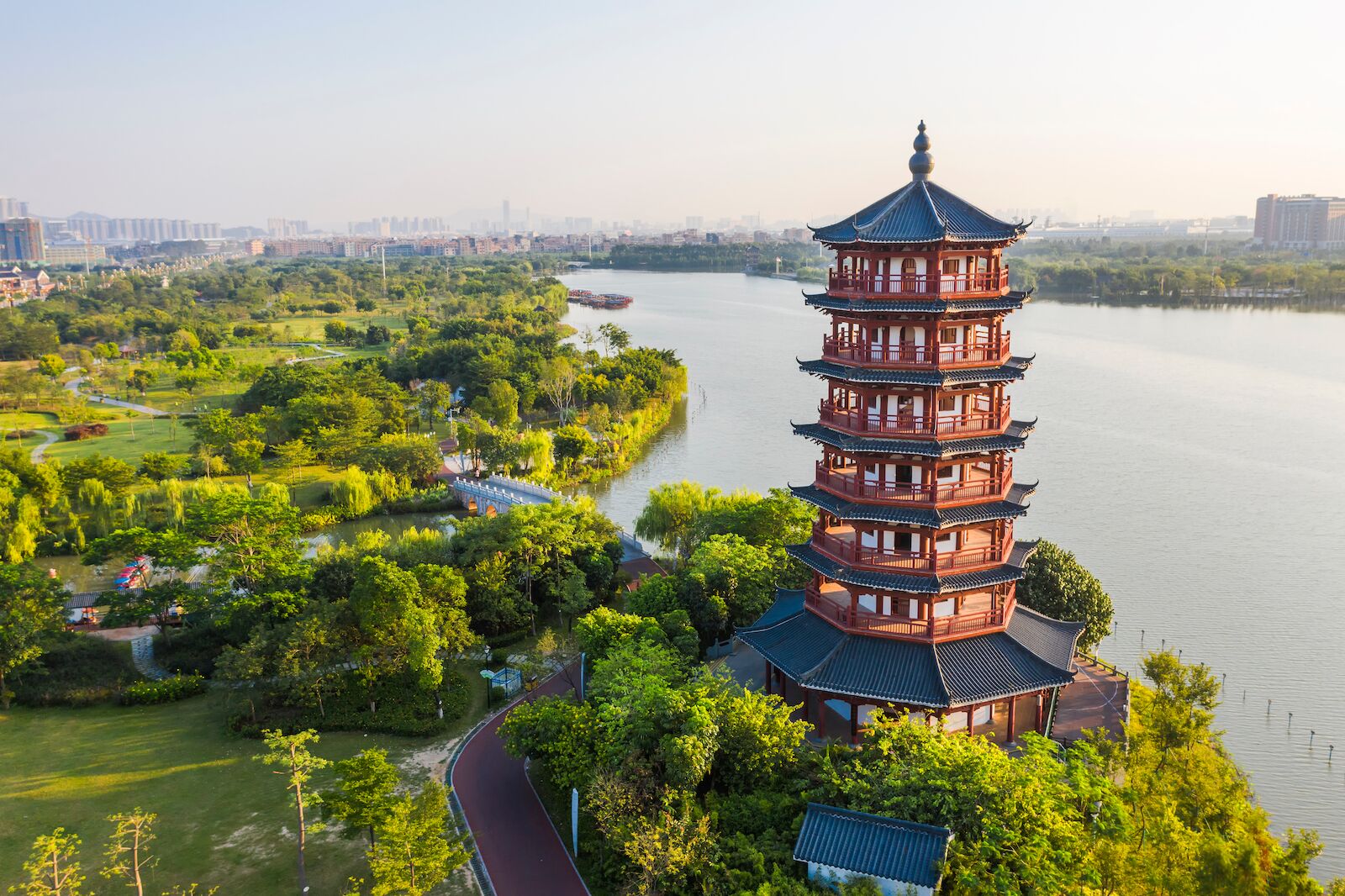 Aerial photo of Huayang Lake Wetland Park, Dongguan, Guangdong Province, China. Dongguan is one of the largest cities in China.