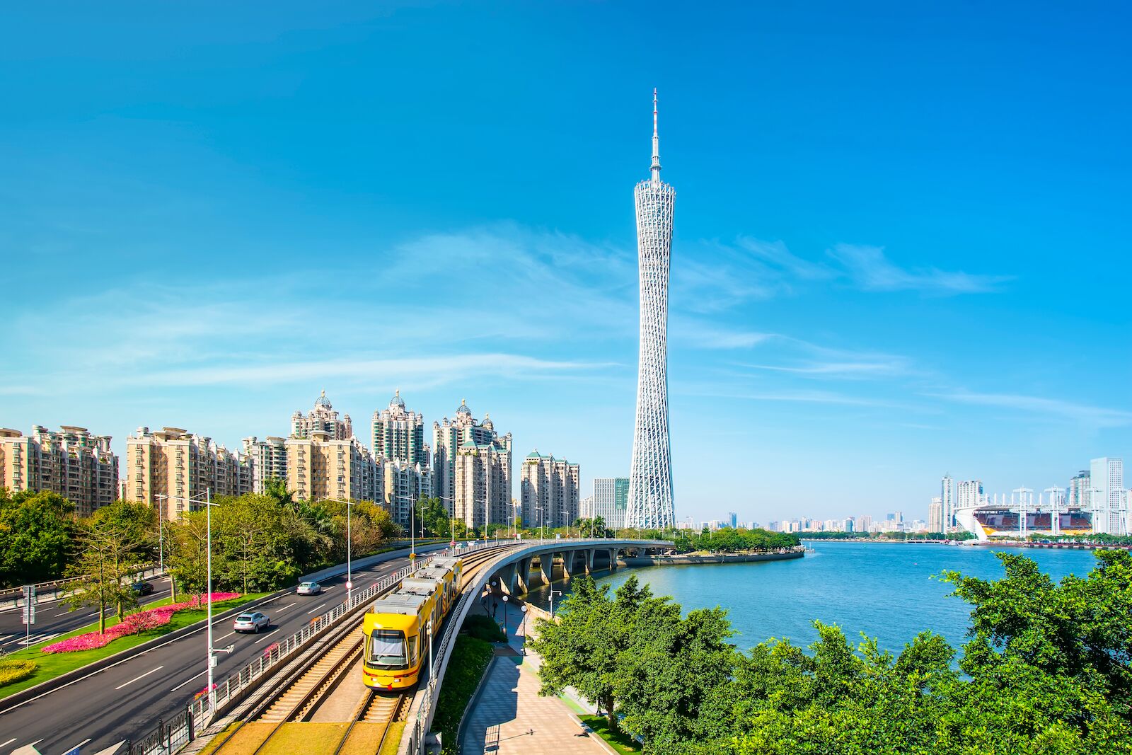 View of the city of Guangzhou and its architecture. Guangzhou is one of the largest cities in China.