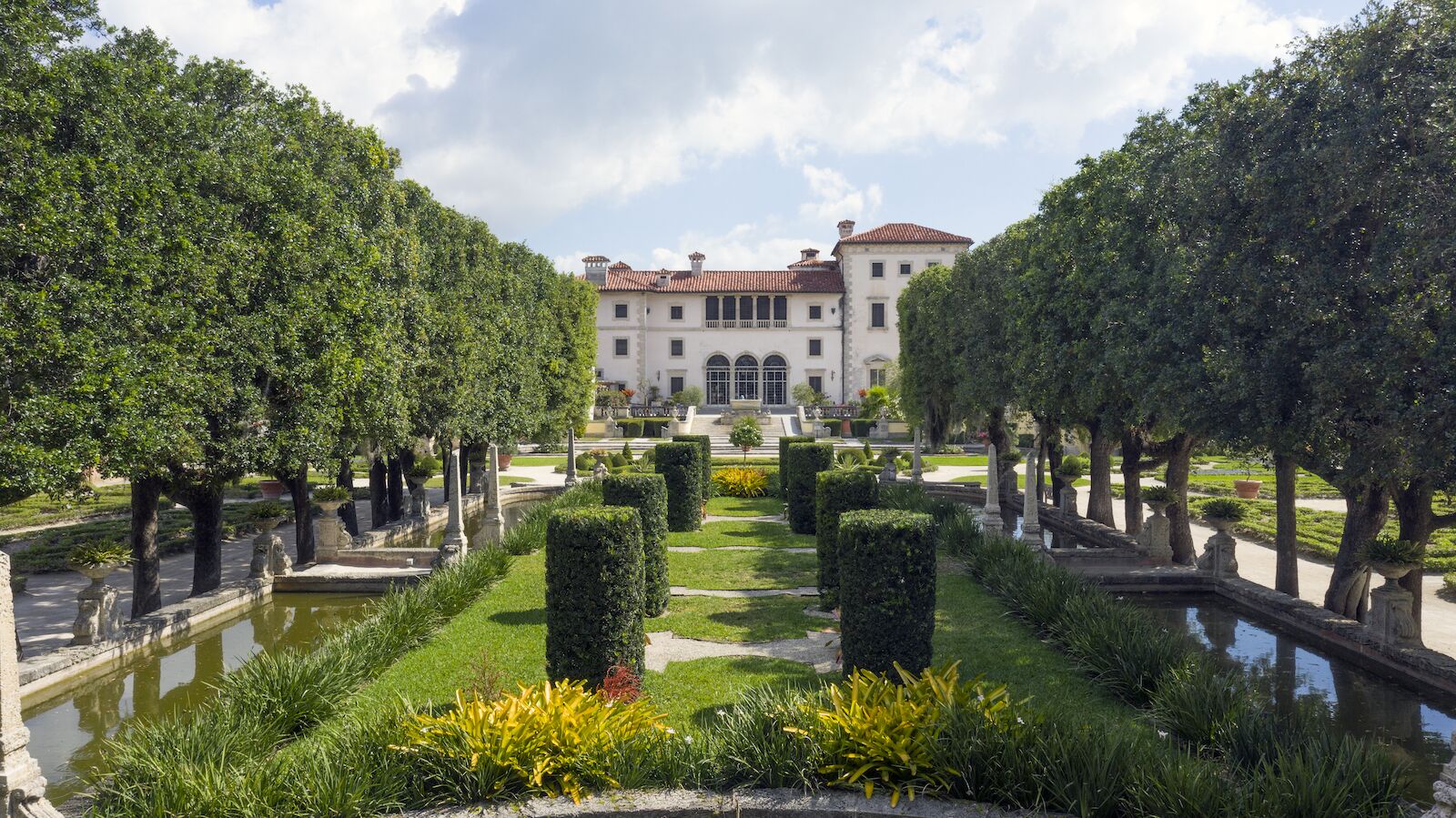 View of the Vizcaya Museum and Gardens from the lush greenery