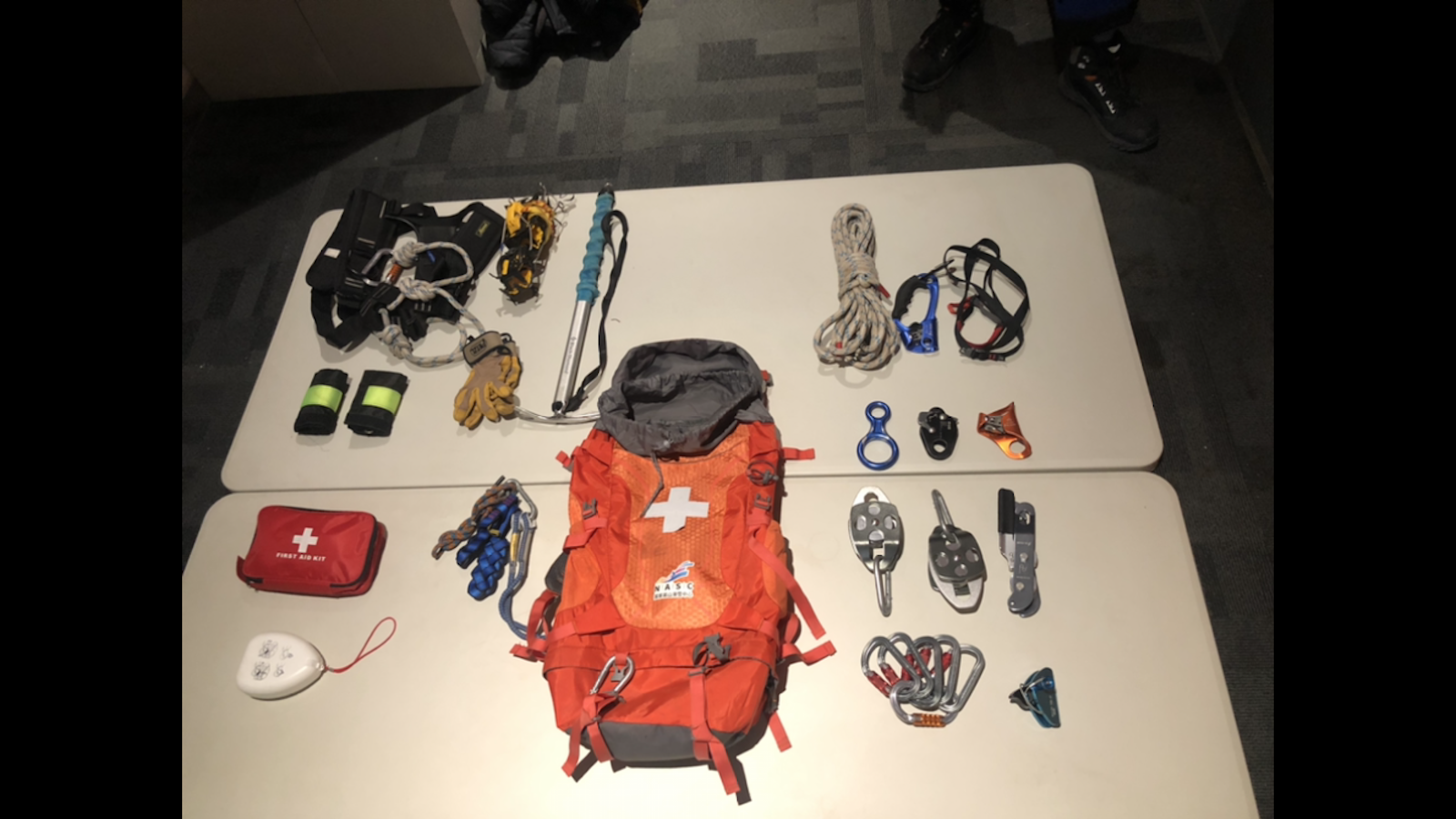A look at some of the gear carried by ski patrollers while practicing for the 2022 Olympic ski events