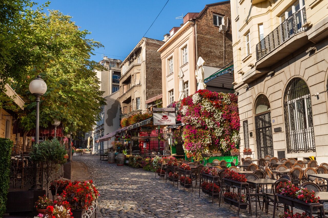 Quiet street with outdoor dining in Belgrade Serbia an underrated gay travel destination 