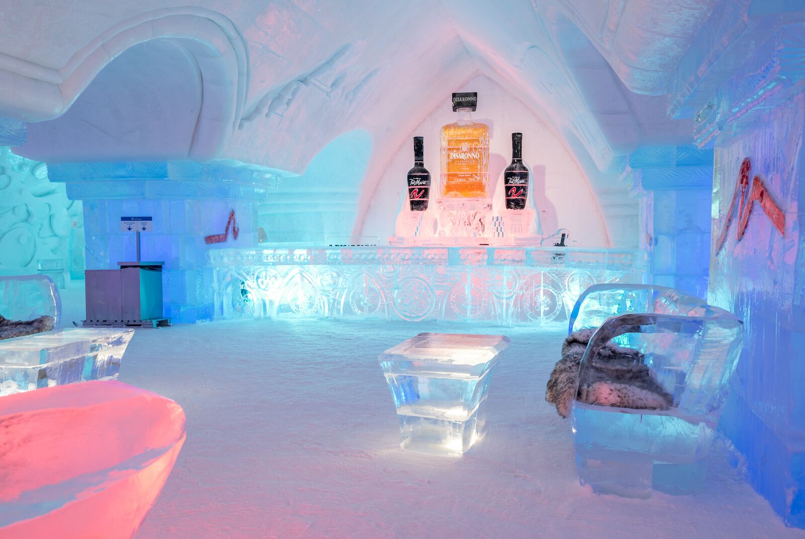 Ice Bar at the A sclupted chess set at Hôtel De Glace (but don't drink too much - there are no ice hotel toilets!)