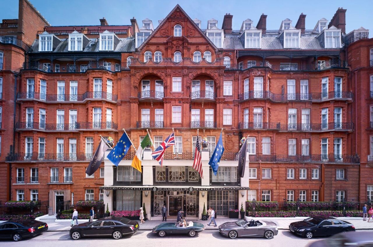 Front of Claridge's luxury hotel, London, England