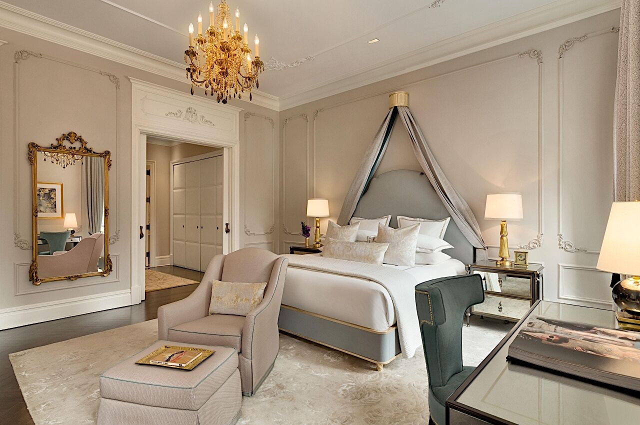 Bedroom at The Plaza Hotel, one of the most romantic hotels in NYC