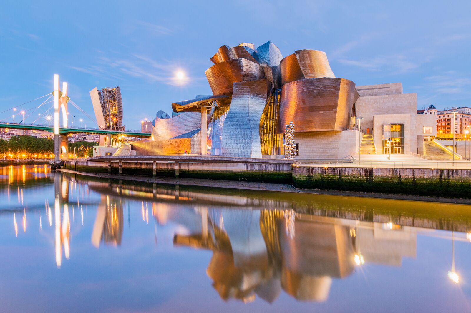 BILBAO, SPAIN - June 19, 2016: Guggenheim Museum on June 19, 2016 in Bilbao, Spain. This and futuristic museum was designed by Frank Gehry.