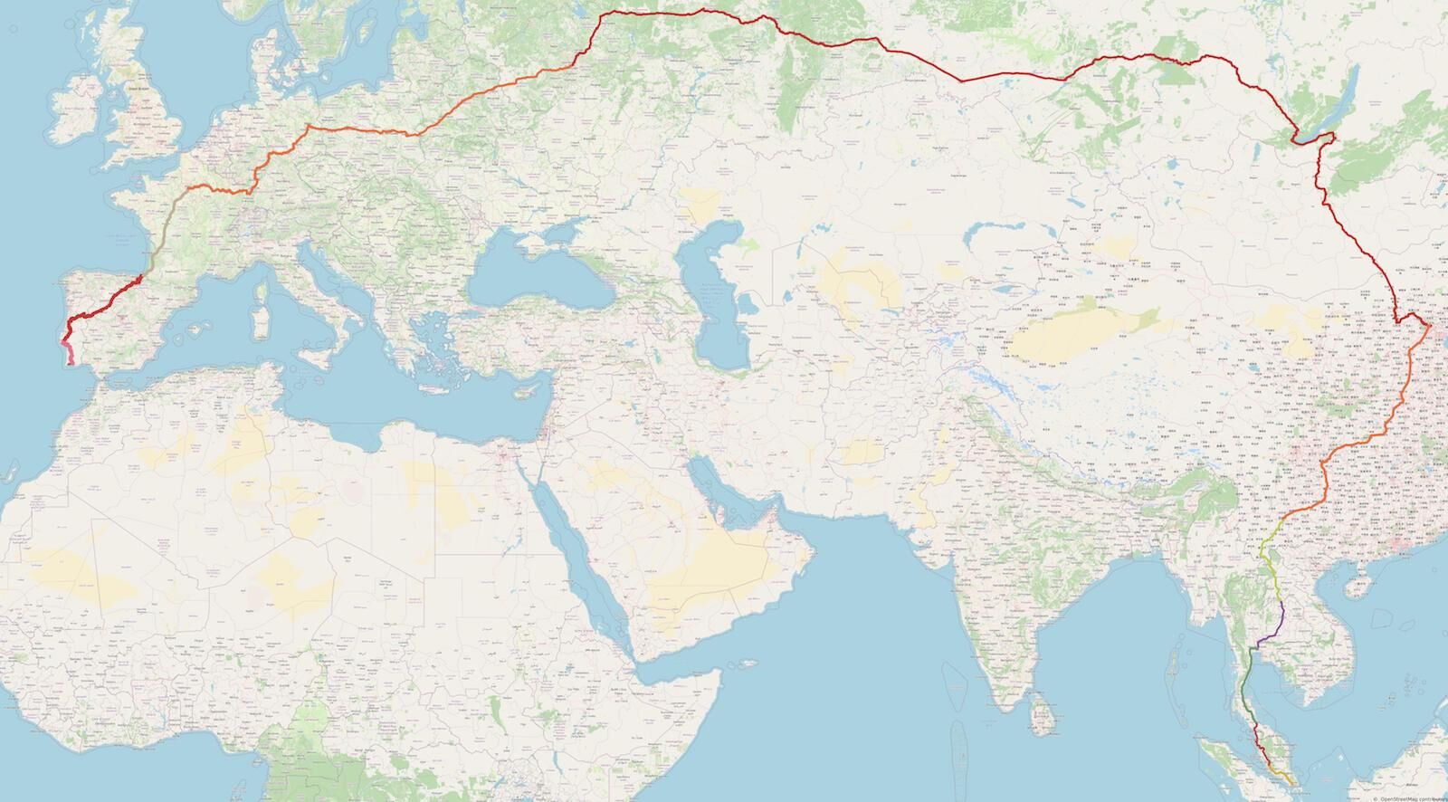 The world's longest train route, proposed by user and map fan htGoSEVe