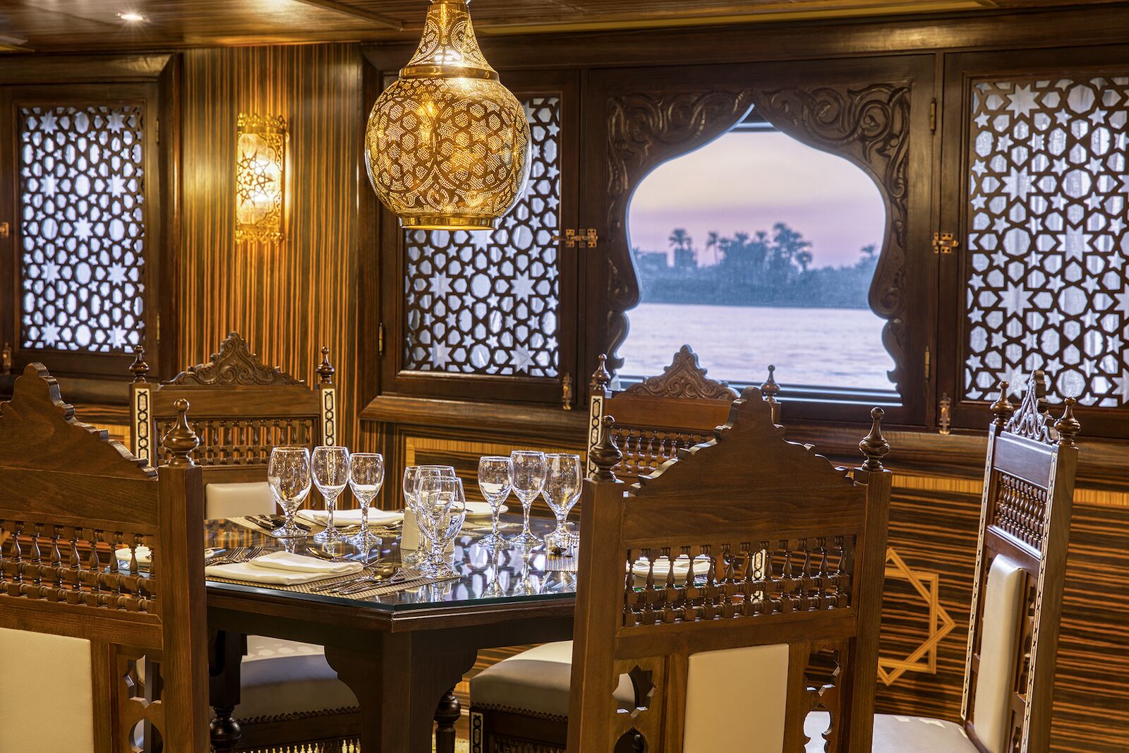 Restaurant of the S.S.Sphinx, a luxurious ship for an Egyptian river cruise on the Nile