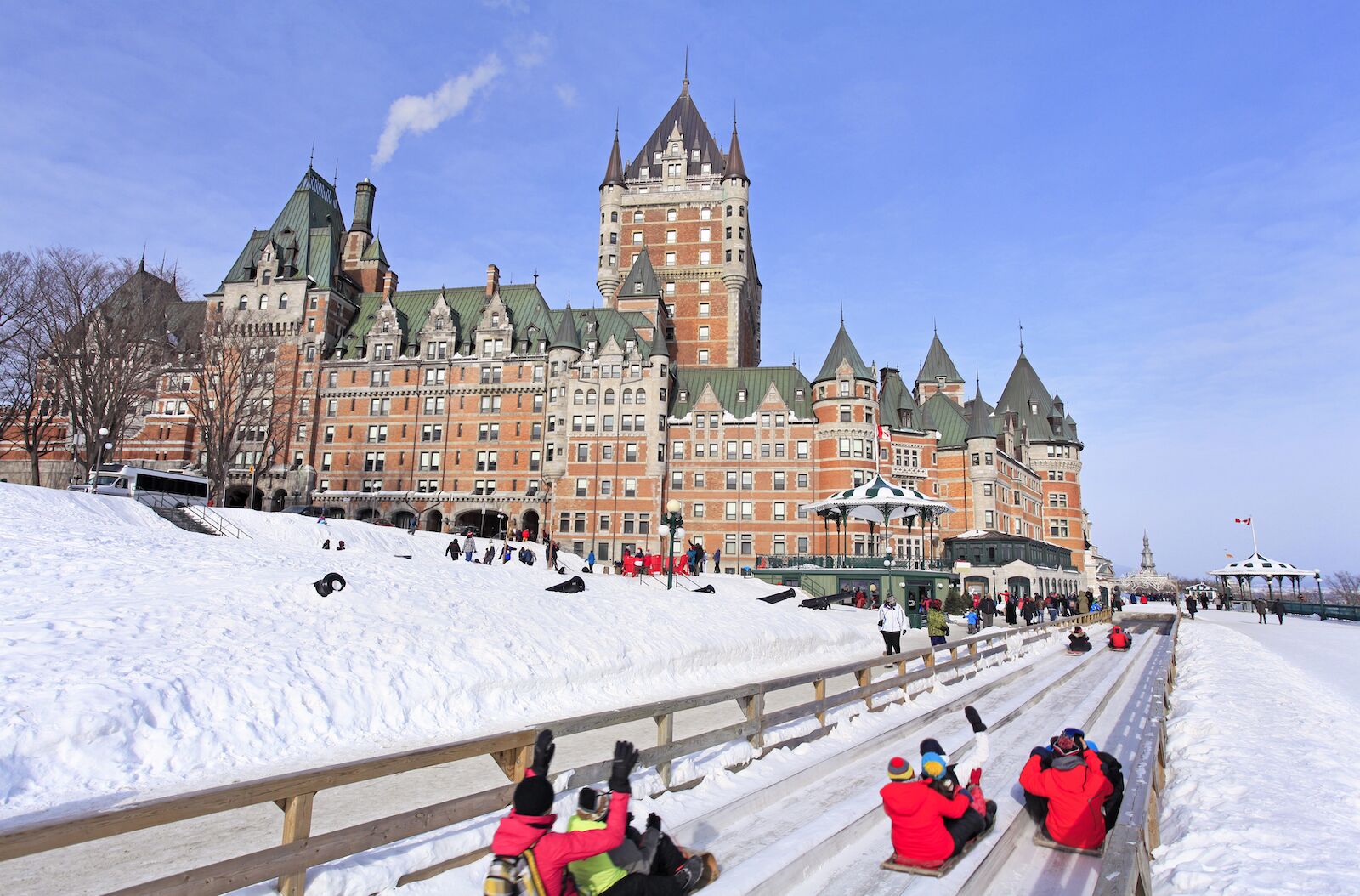 Chateau Frontenac, Quebec City in winter with its traditional slide descent