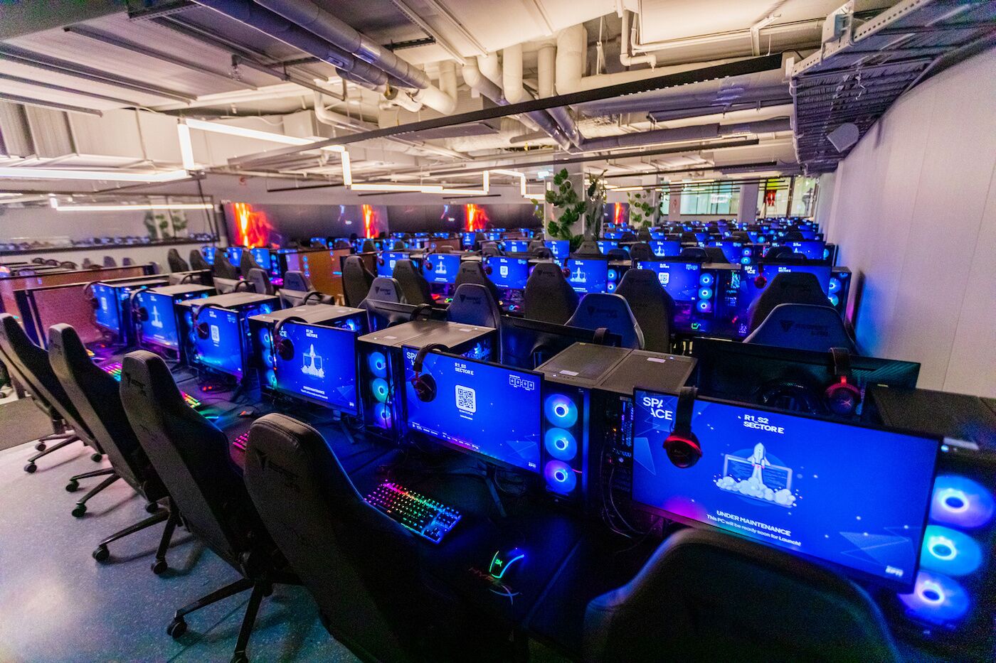 View of the computers and video game consoles at Space in Stockholm, the world's biggest gaming entertainment center