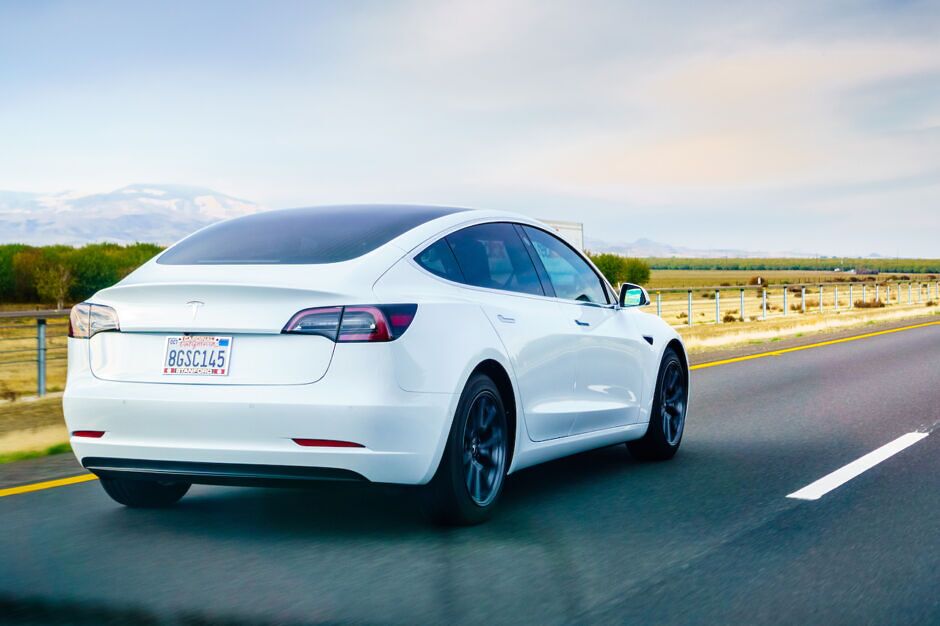 Tesla driving on open road