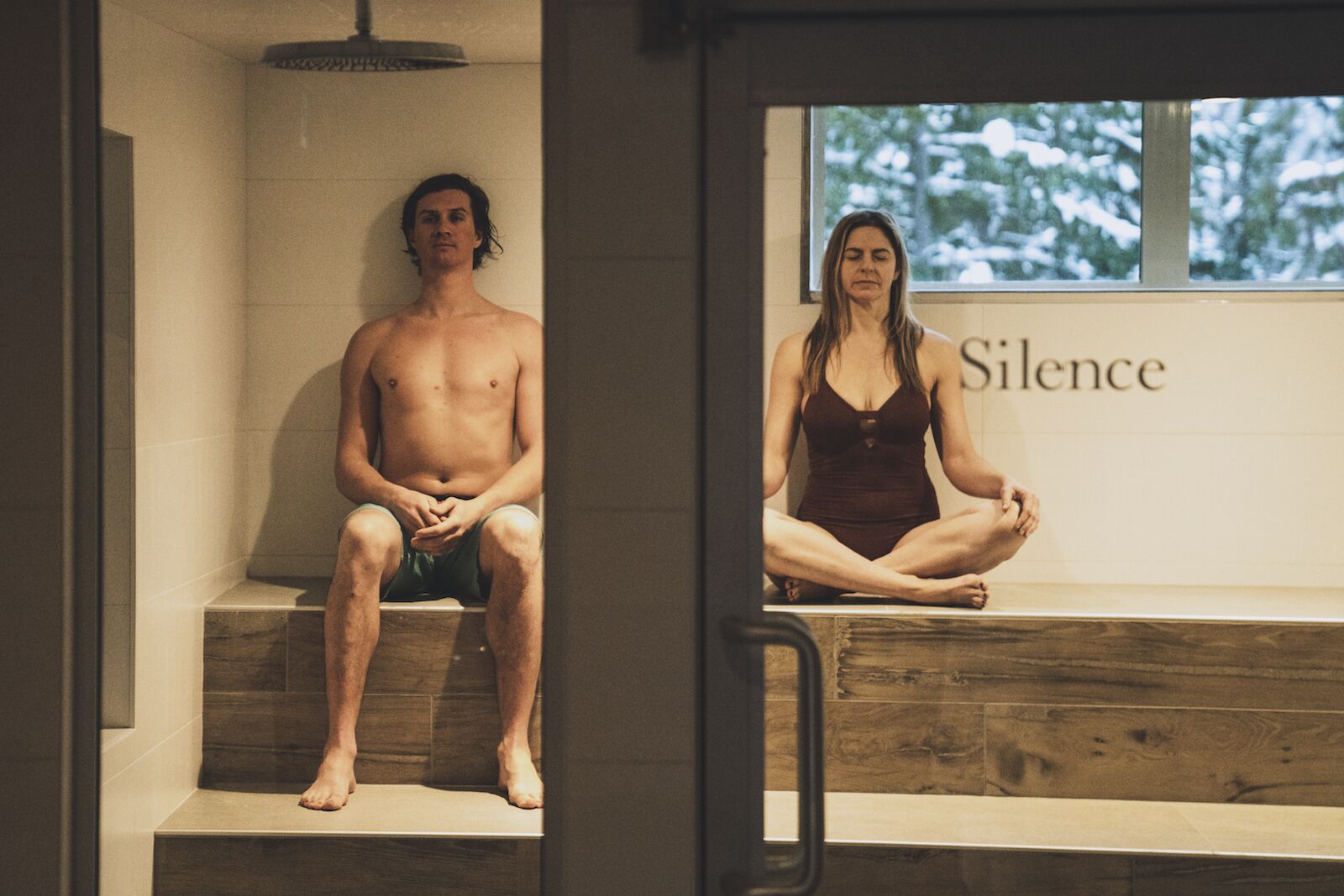 couple relaxing in silence at nordic spa