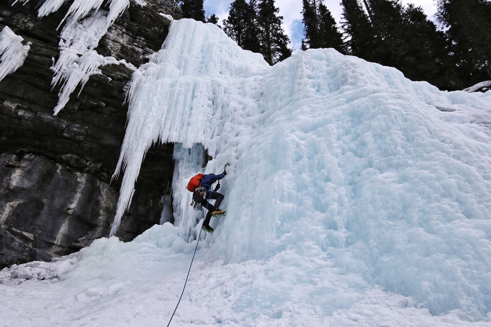 An ice climber on a w3 route