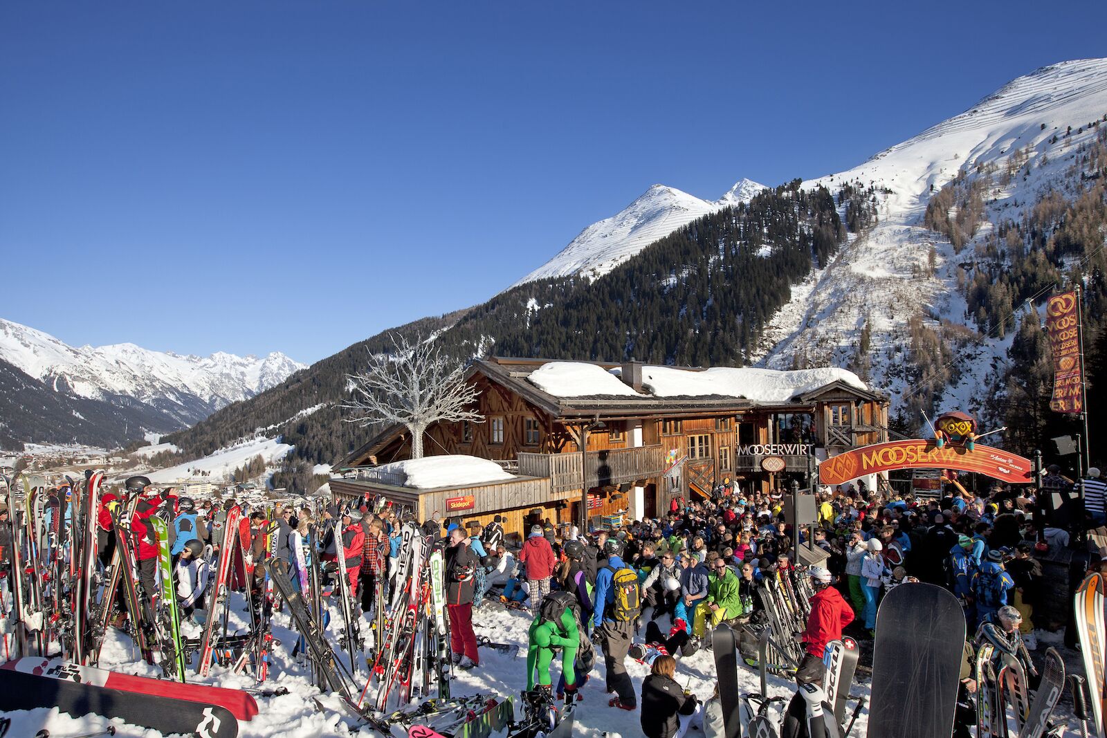 Outside at the Mooserwirt in St. Anton, Austria is a huge party