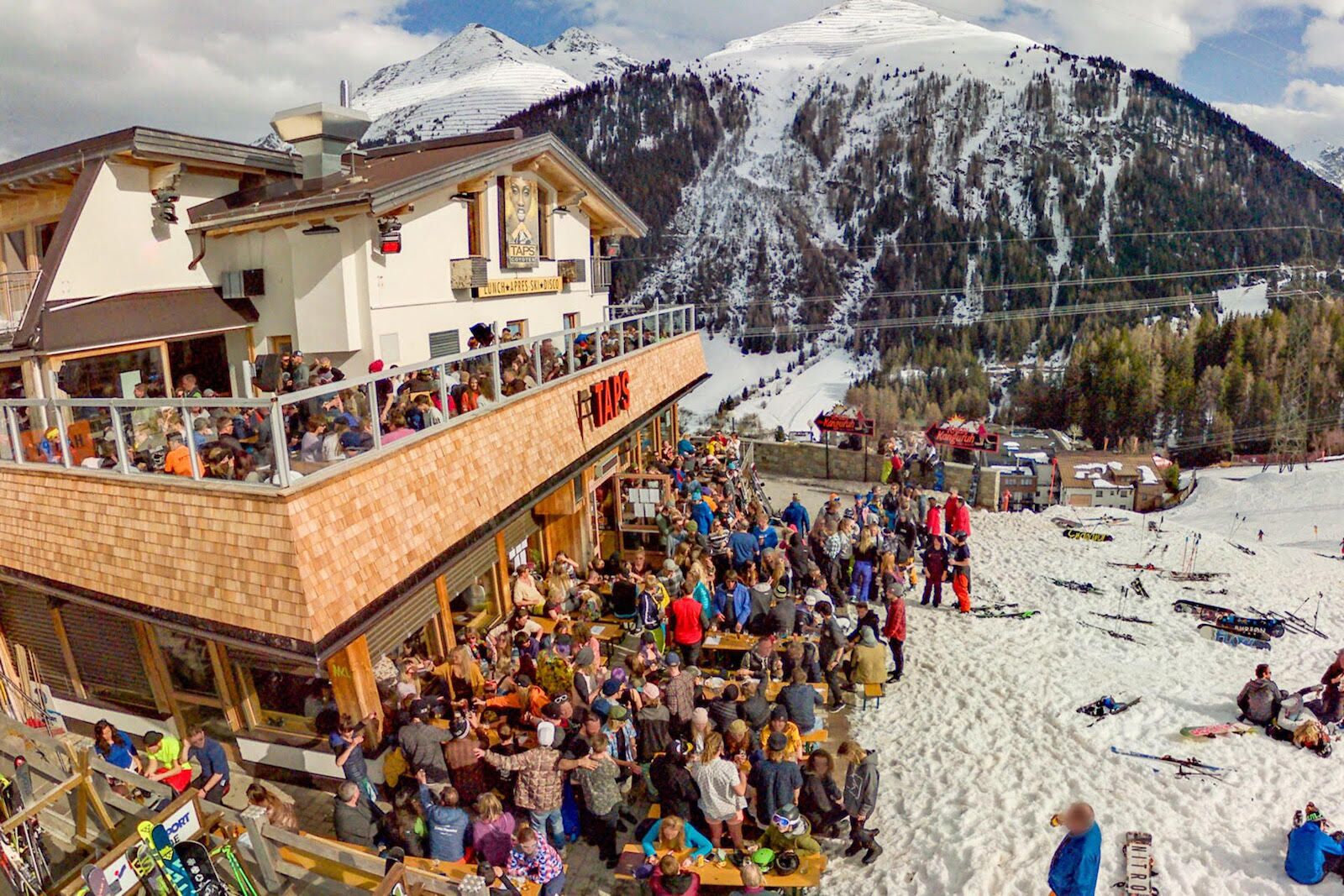 The party starts every afternoon outside Taps in St. Anton, Austria