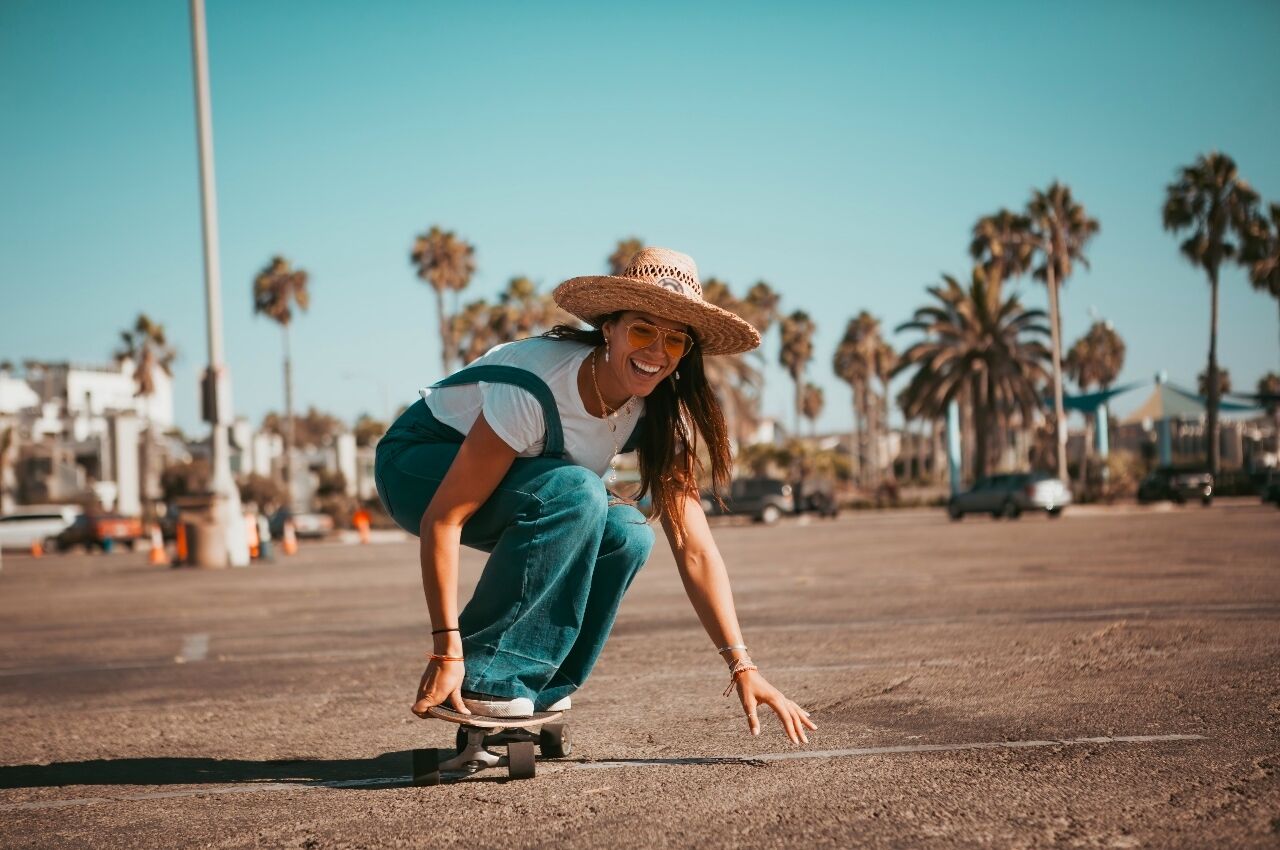 Girl on skateboard in Los Angeles California on one of the best places for vacations for introverts 