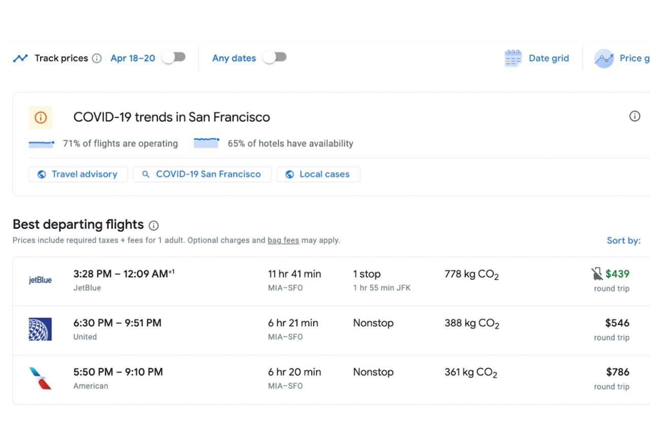 Screenshot from google flights looking for one-way flight 