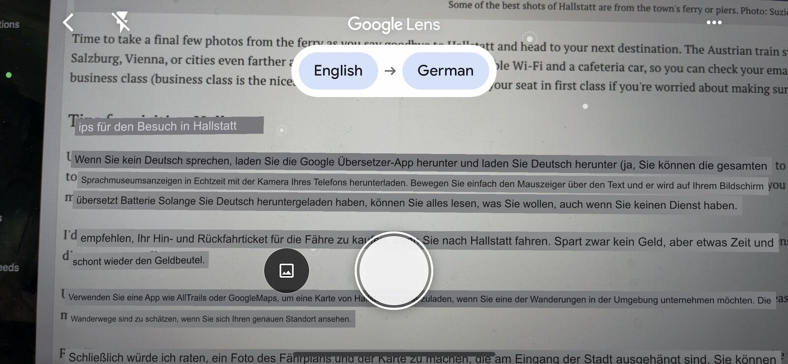 translatnig english to german w google translate