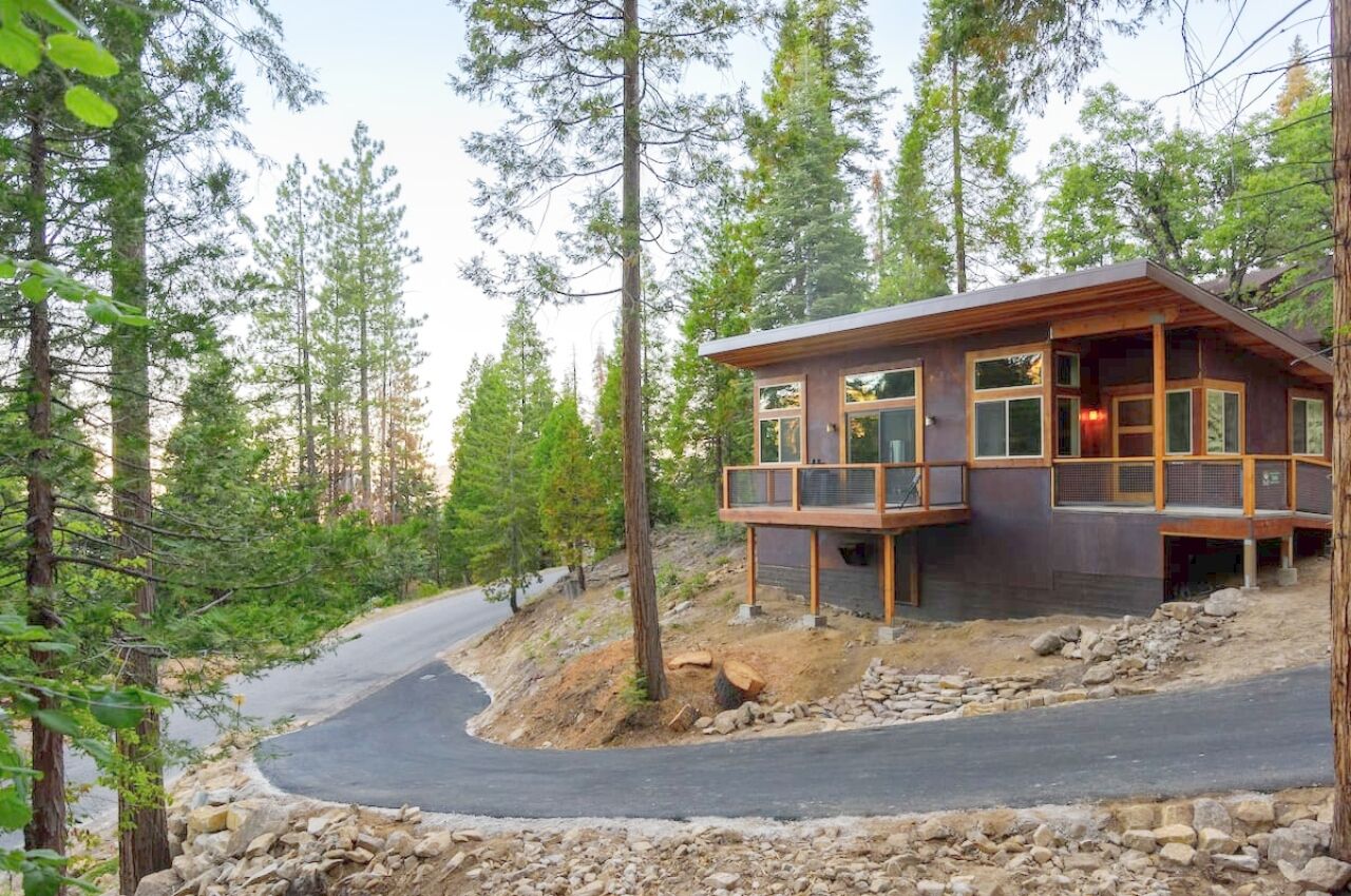 exterior of modern private cabin yosemite cabins