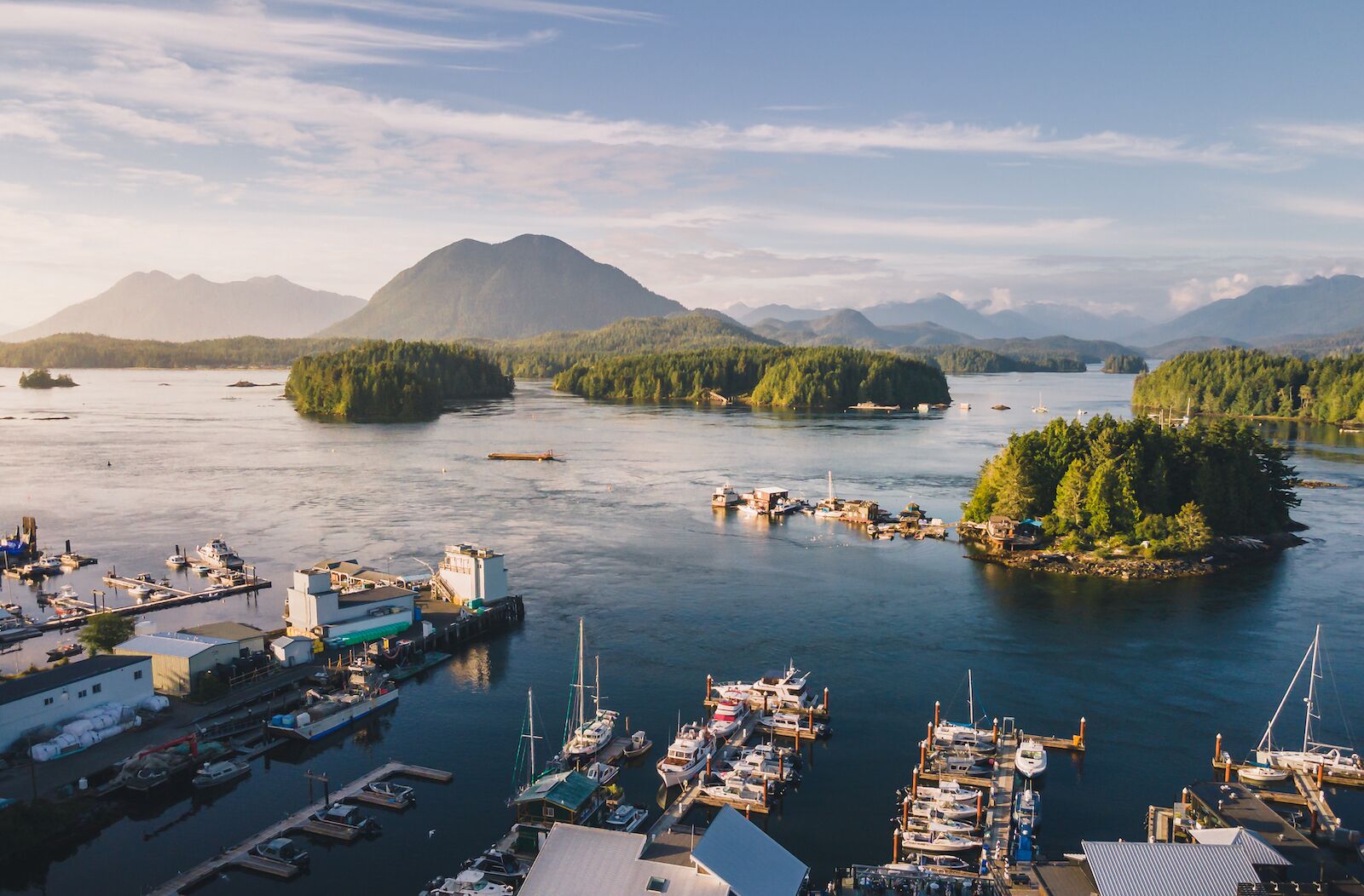 Tofino is a Canadian small town on Vancouver Island. View from the Harbor of Tofino.