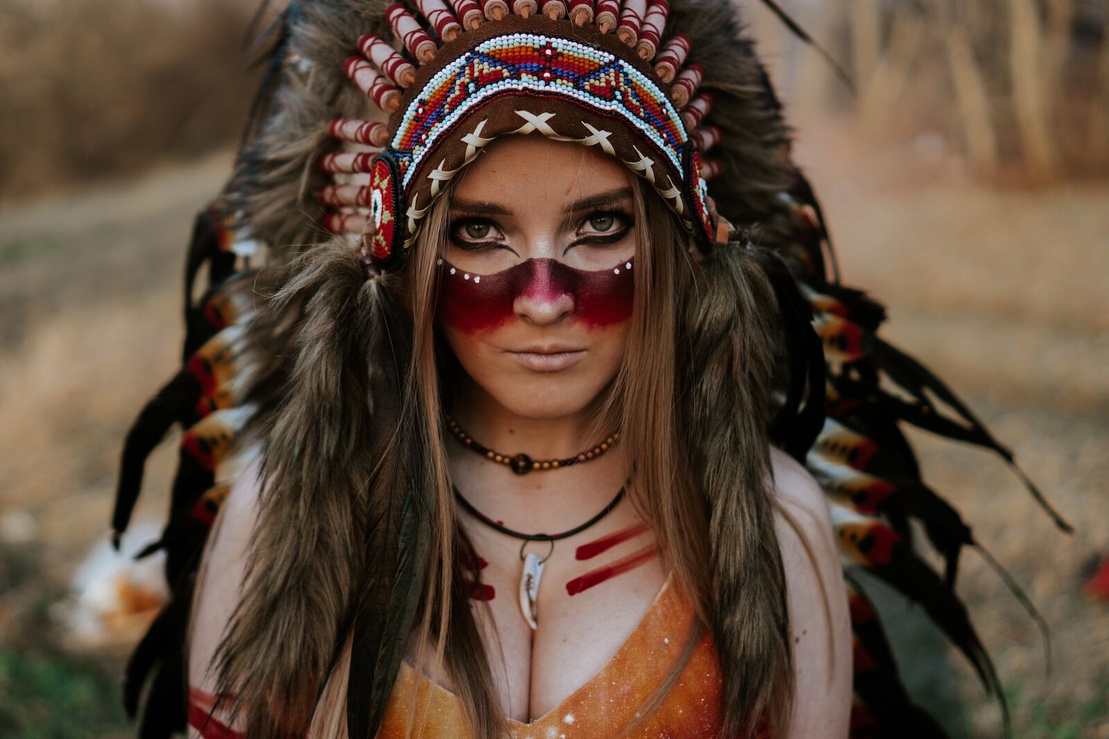 Person wearing a Native American Headdress