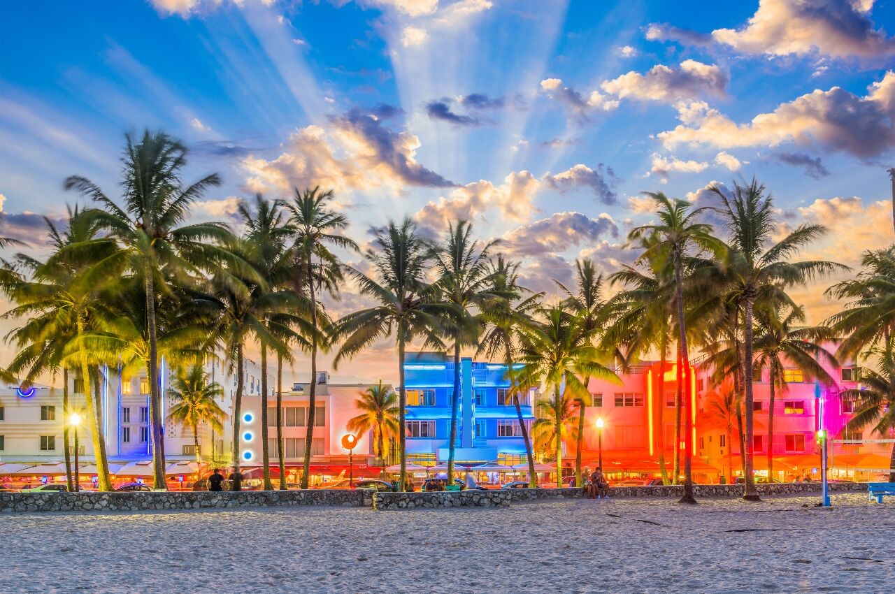 South Beach at sunset in Miami Florida
