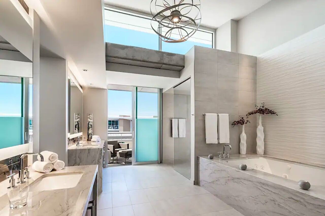 Big bathtub in modern bathroom in Mountain Shadows Resort Scottsdale