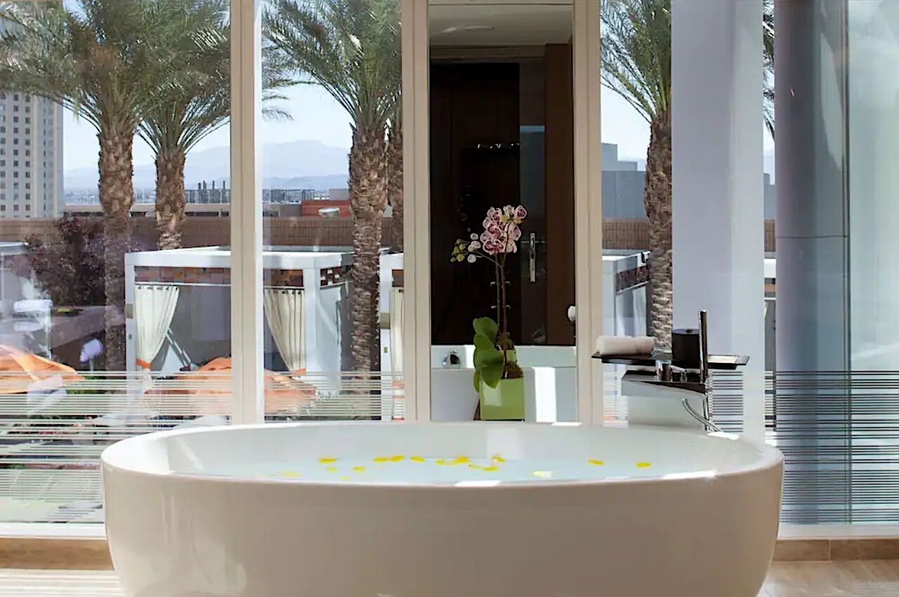 Modern clean large bathtub at Waldorf Astoria, Las Vegas, California
