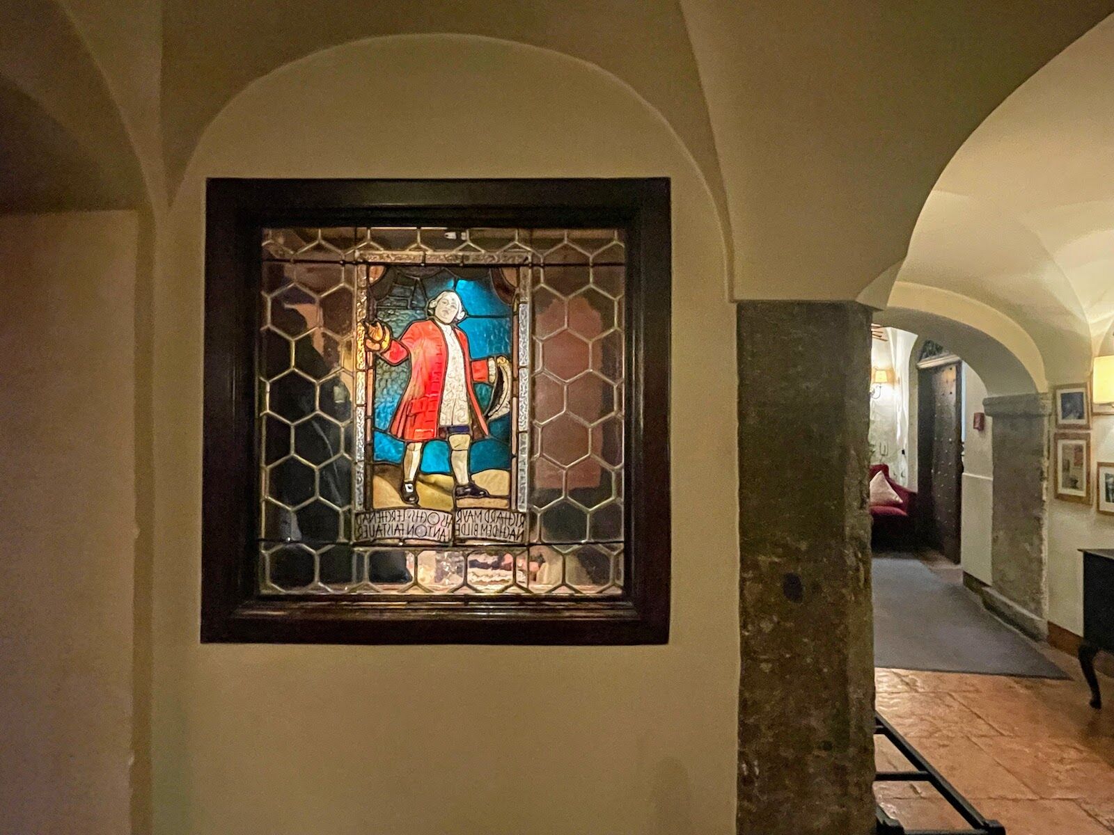 mozart stained glass in worlds oldest restaurant