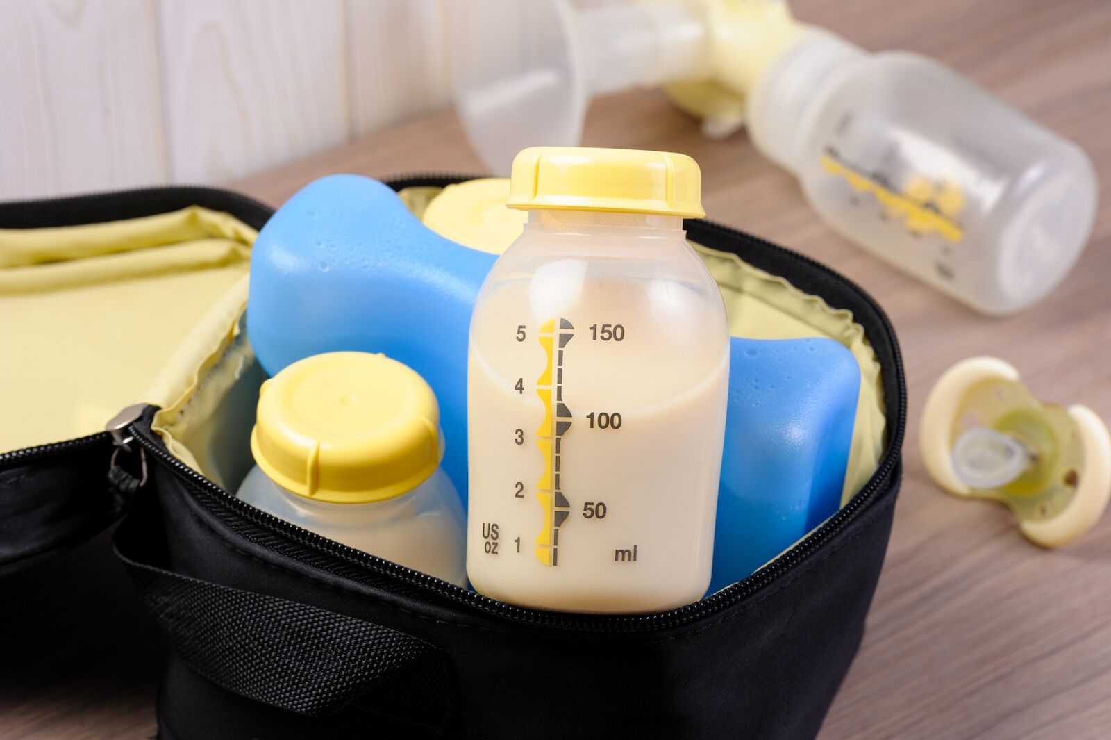 Equipment and supplies needed to travel with breast milk: breast pumps and milk storage