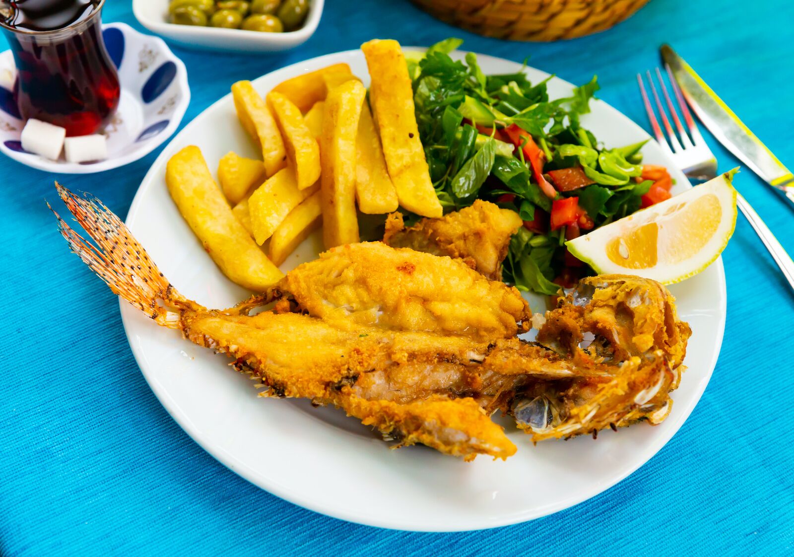fried lionfish on plate with fries and salad lionfish hunting