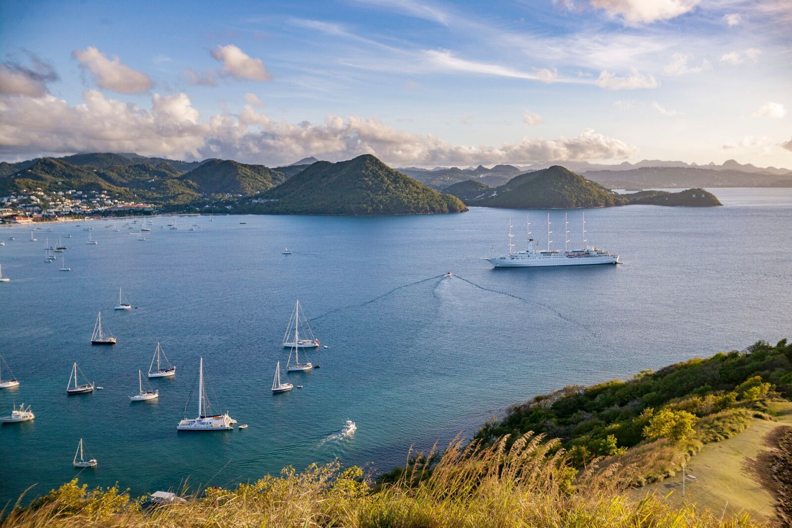 Yachts anchoring in famous Rodney Bay, Saint Lucia, West indies
