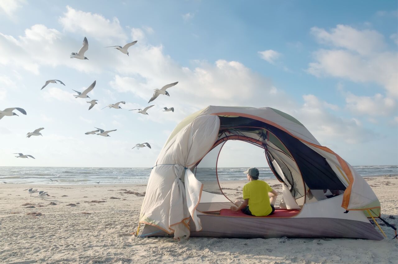 Beach camping on Padre Island Texas 