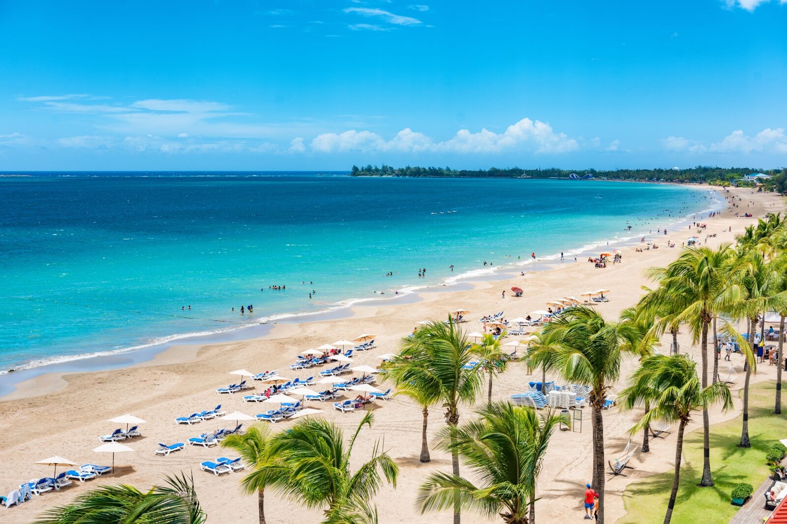 
Puerto Rico beach travel vacation landscape background. Isla Verde resort in San Juan