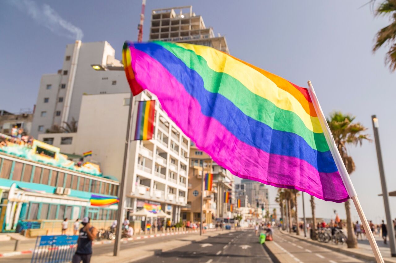 Pride flag flying in gay Tel Aviv