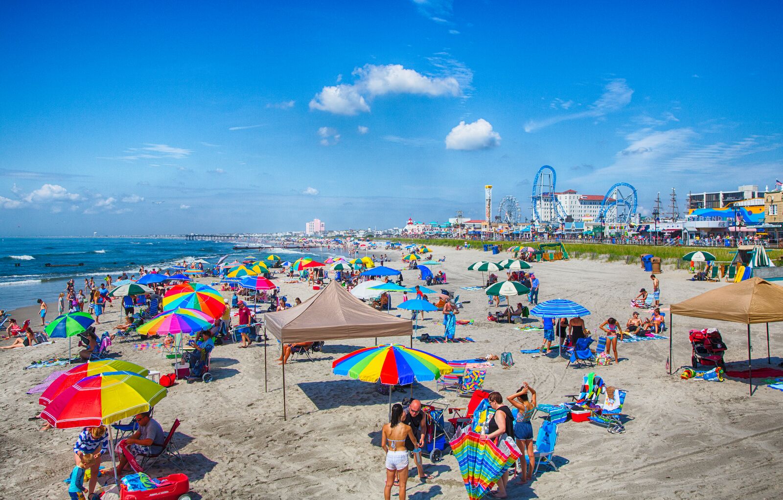 jersey shore beaches crowded ocean city beach with colorful beach umbrellas 