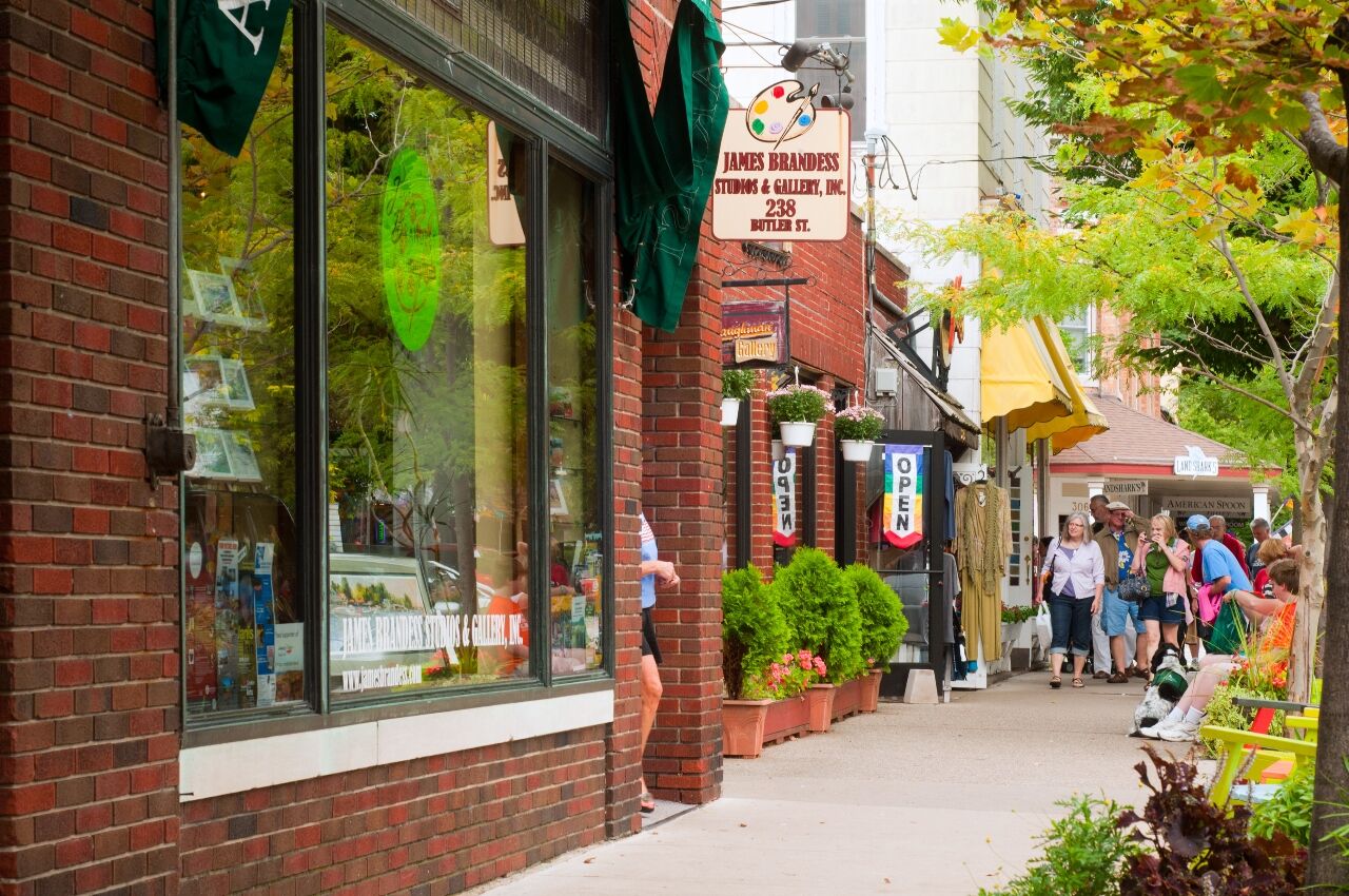 Street with shops in Saugatuck Lake Michigan