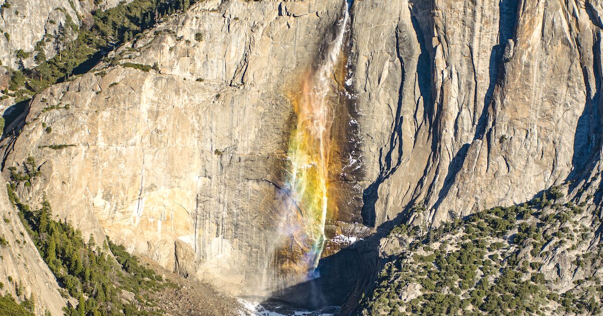 An Incredible Rare Rainbow Waterfall Lit Up Yosemite Falls for 8 Minutes