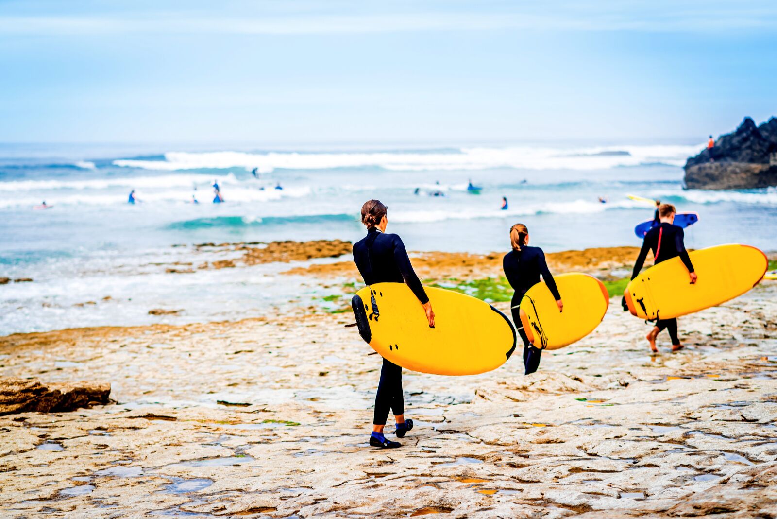 surfers on the beach 