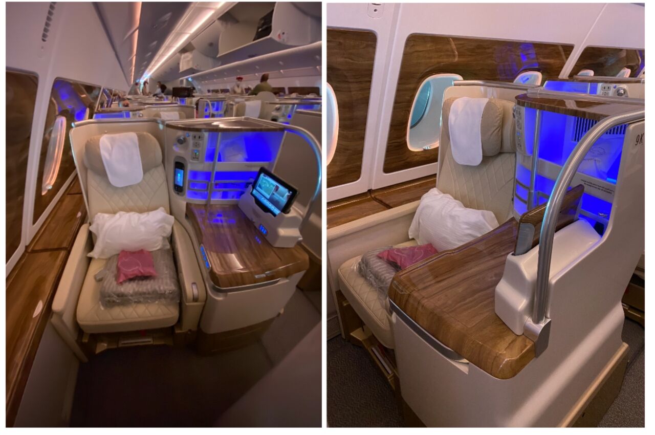 Seats with pillows on Emirates A380 business class
