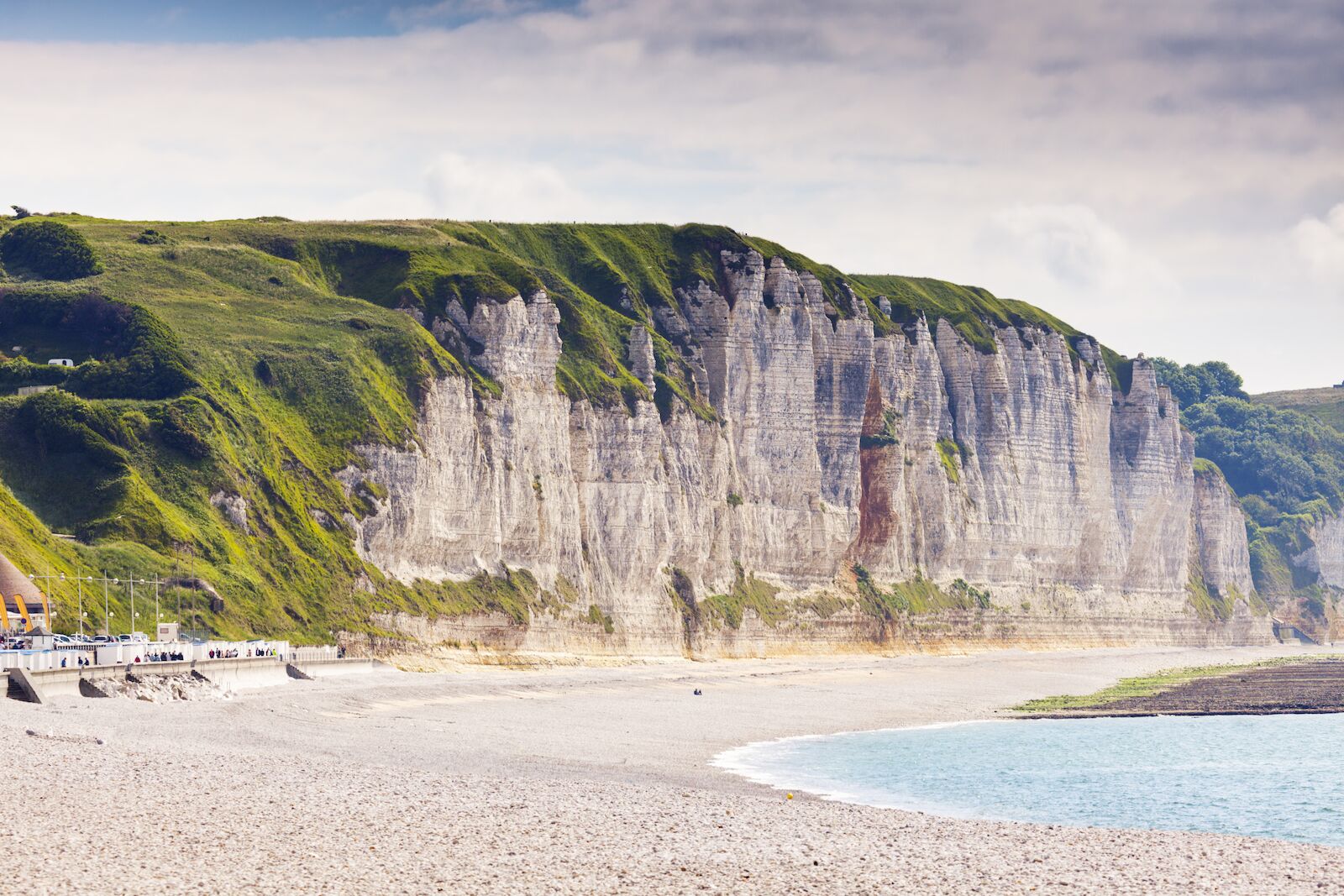 View of the white-chalk cliffs at the plage de Fecamp, one of the best French beaches