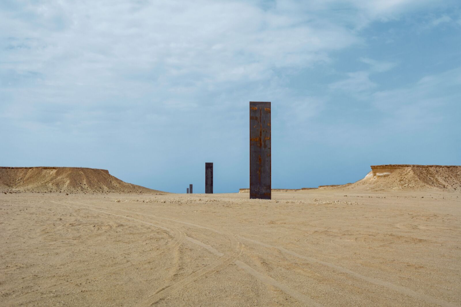 Rectangular sculptures in the desert