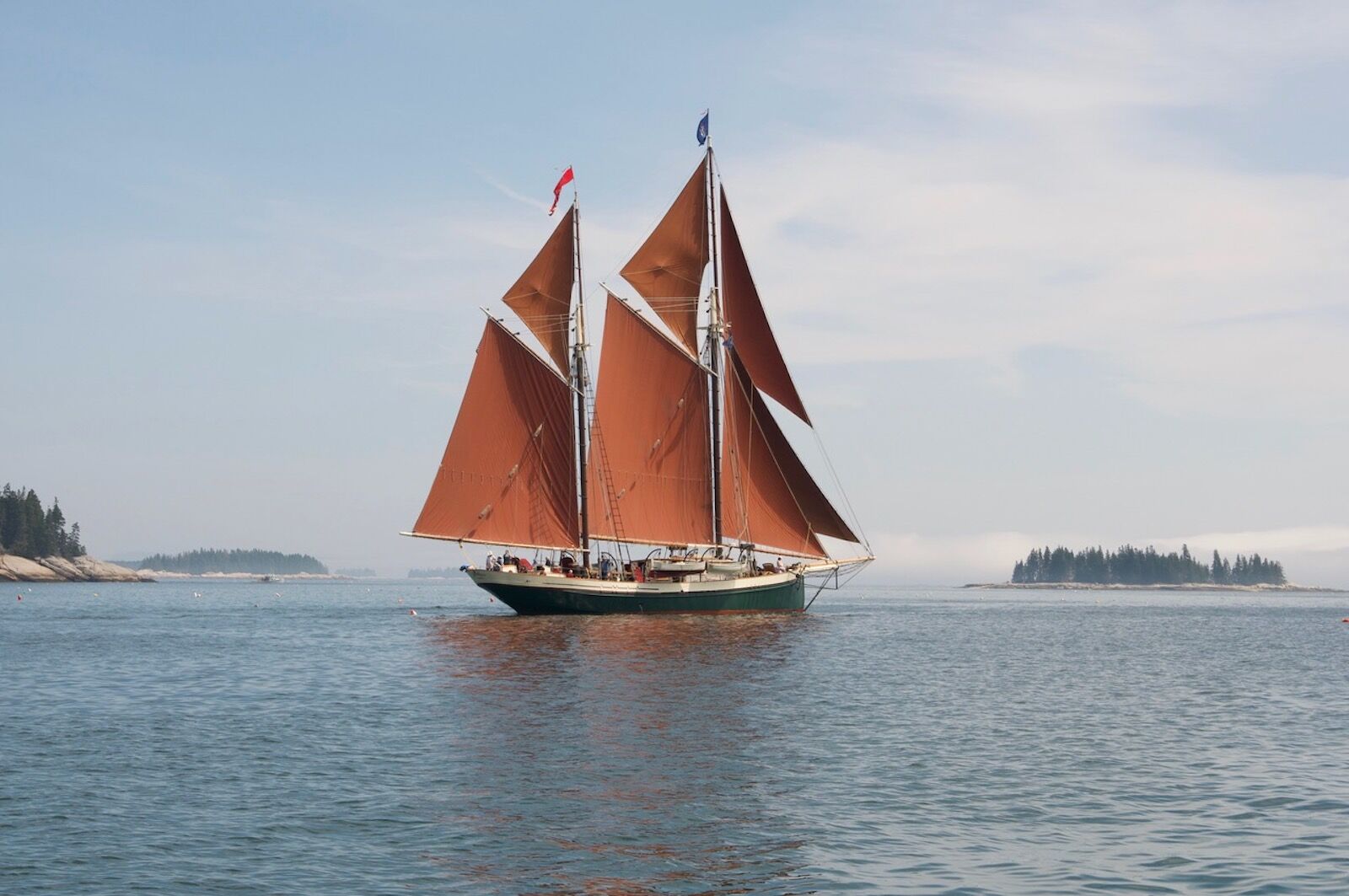 The Angelique, a traditional Maine vessel known as a windjammer, takes guests on a cruise along the coast of Maine