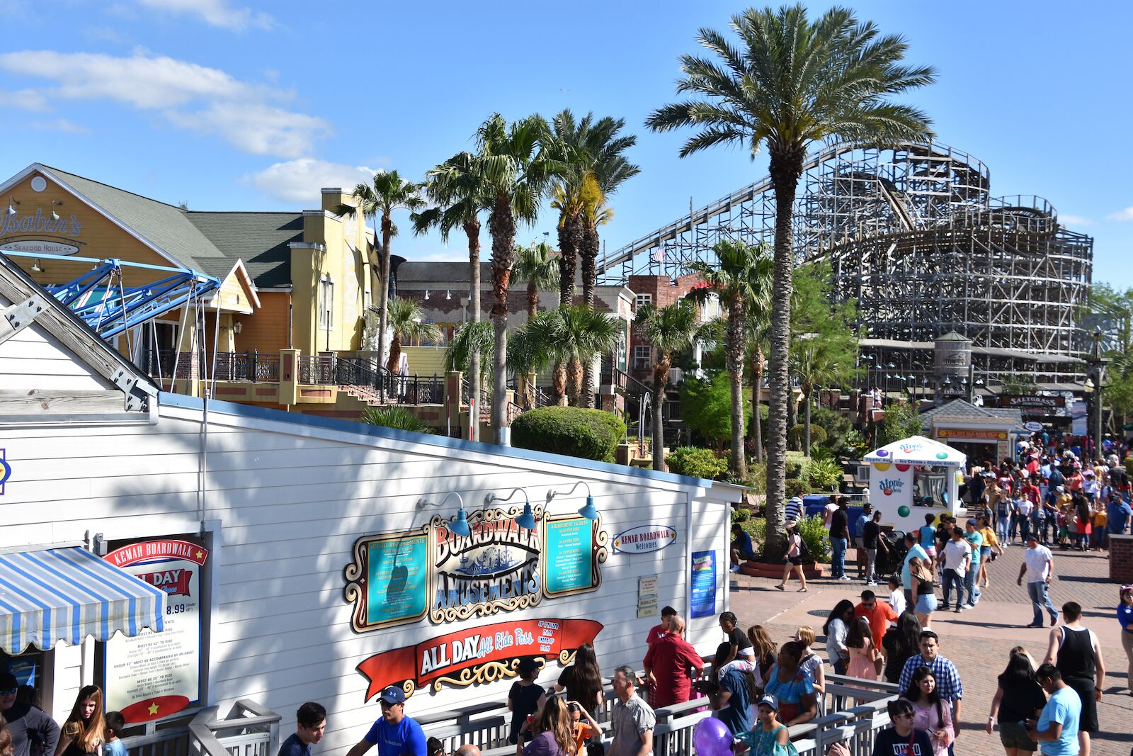 KEMAH, TX â€“ APR 21: Rides at Kemah Boardwalk, in Kemah, near Houston, Texas, on Apr 21, 2019. It is a 60-acre Texas Gulf Coast theme park and considered one of the premier boardwalks in the US.