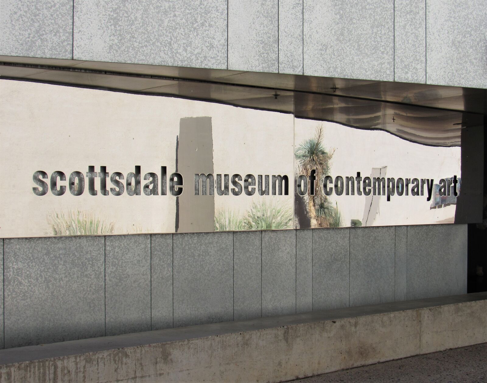 Scottsdale, Arizona / USA - September 10 2019: A sign reading "Scottsdale Museum of Contemporary Art," located in the Old Town district in the Civic Center Mall