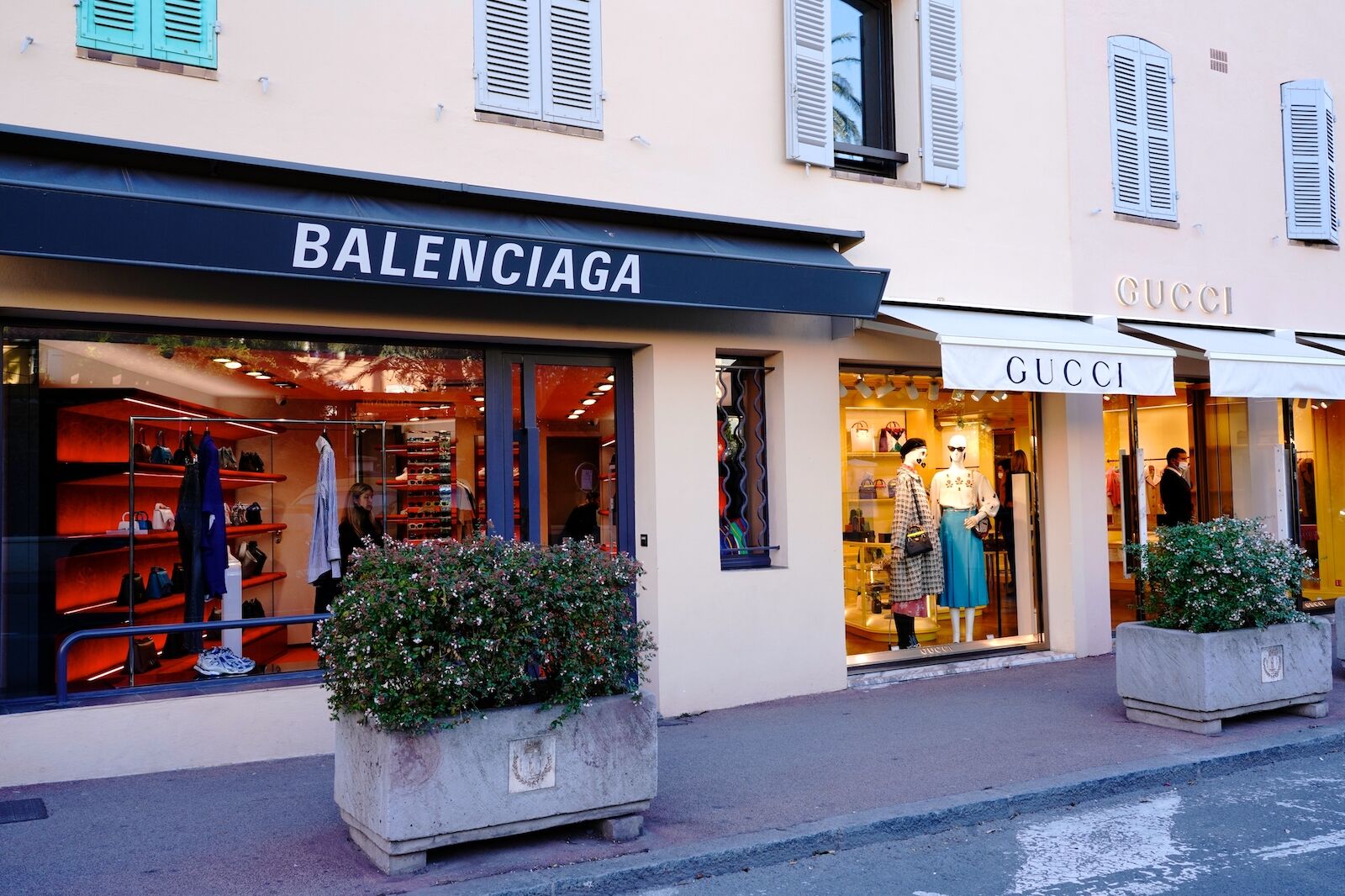 Luxury boutiques lining the streets of St. Tropez, France