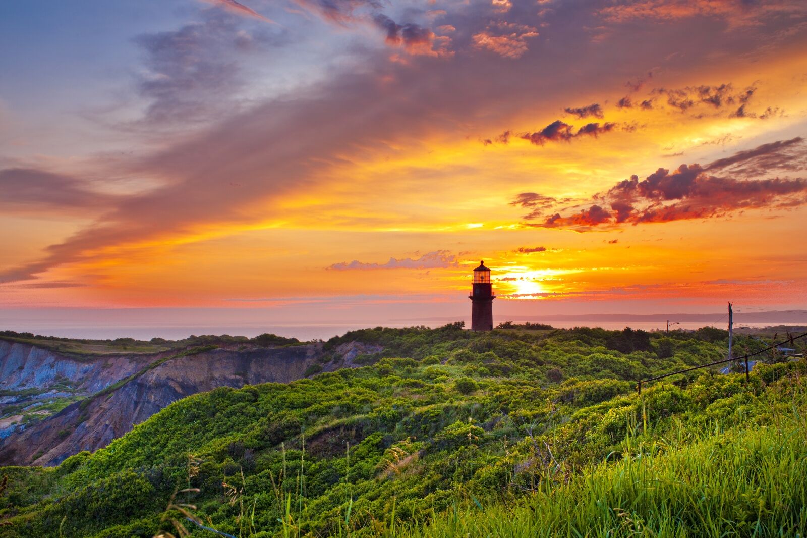 Lighthouse at sunset at Martha's Vineyard during fall in Massachusetts 